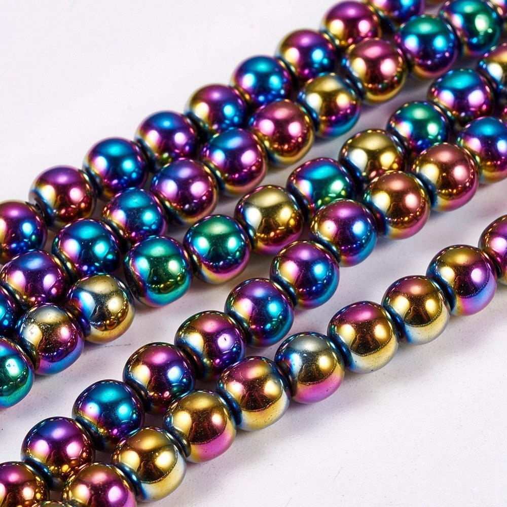 100 4mm Rainbow Synthetic Hematite Beads Electroplate Non-magnetic