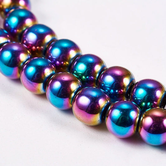 100 4mm Rainbow Synthetic Hematite Beads Electroplate Non-magnetic