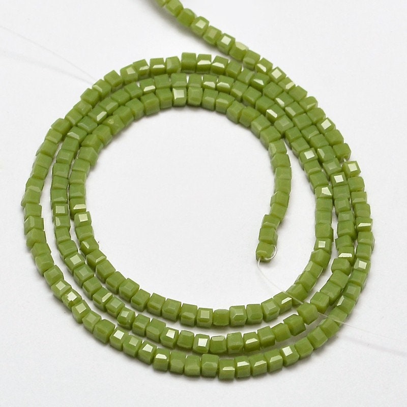 200 Green Cube Beads, Glass Beads, 2mm Beads, Small Cube Beads 2mm x 2mm
