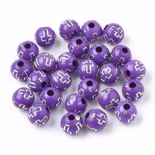 200 Cross beads 8mm purple and silver