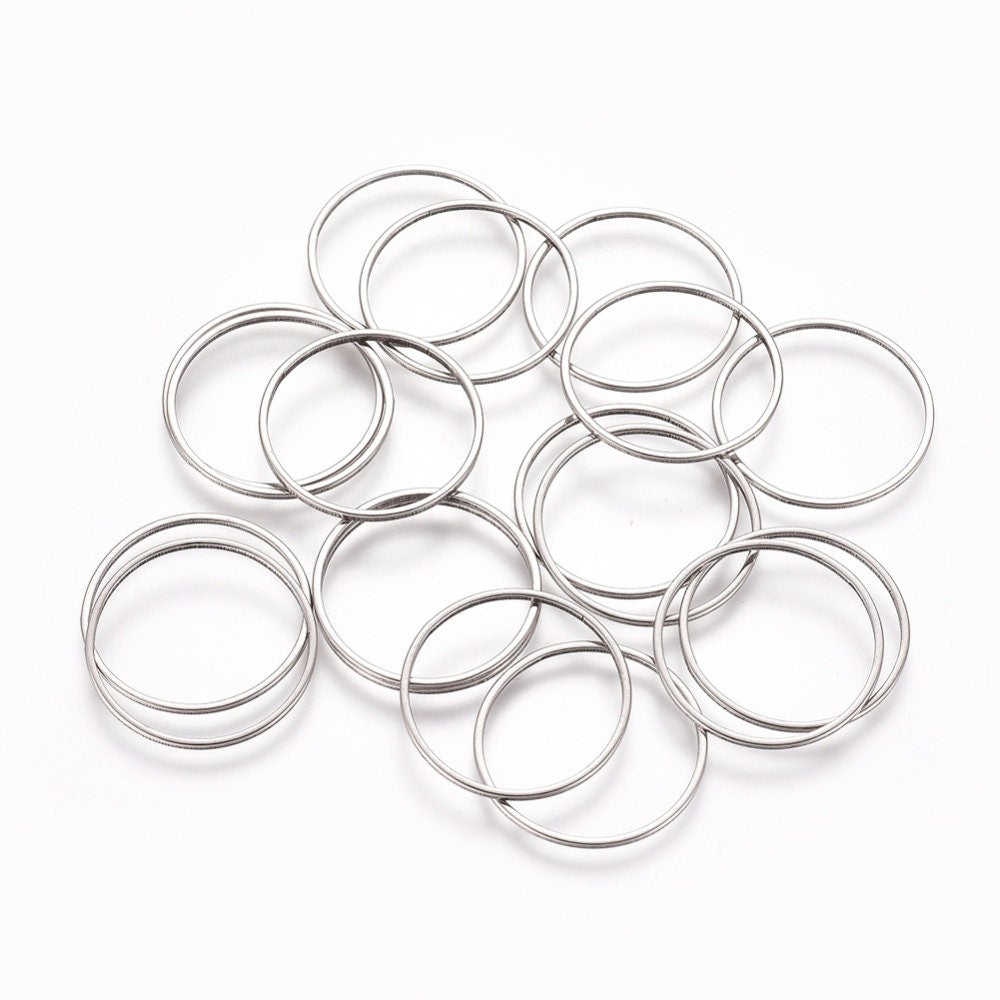 10 Round Stainless Steel Linking Rings, 19.5x0.8mm, Inner Diameter 18mm