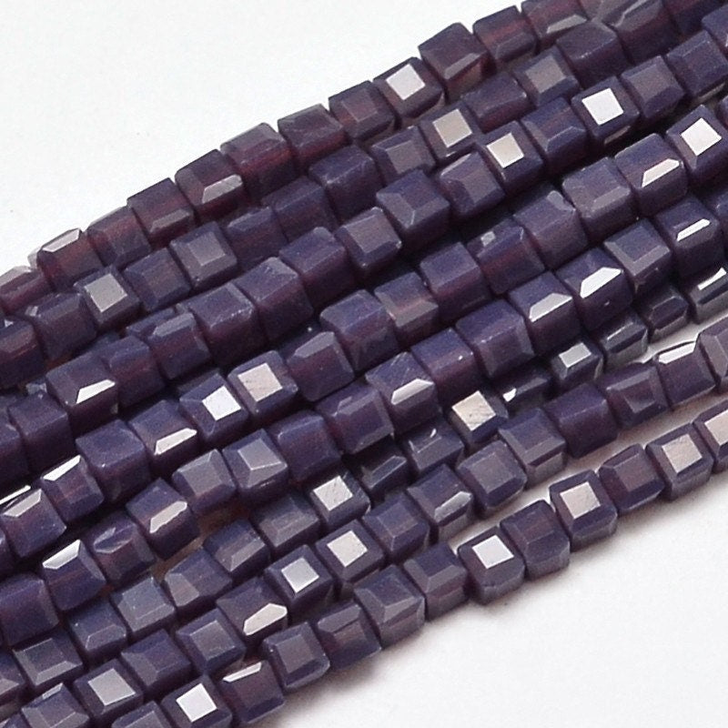 195 Purple Cube Beads, Glass Beads, 2mm Beads, Small Cube Beads 2mm x 2mm