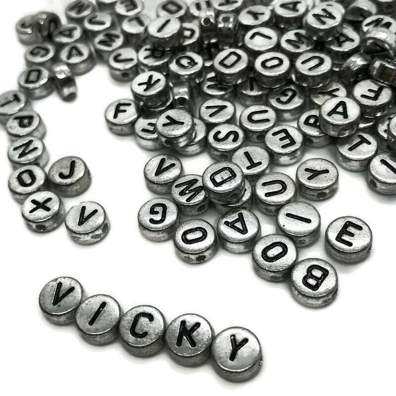 400 Silver Acrylic Alphabet Beads