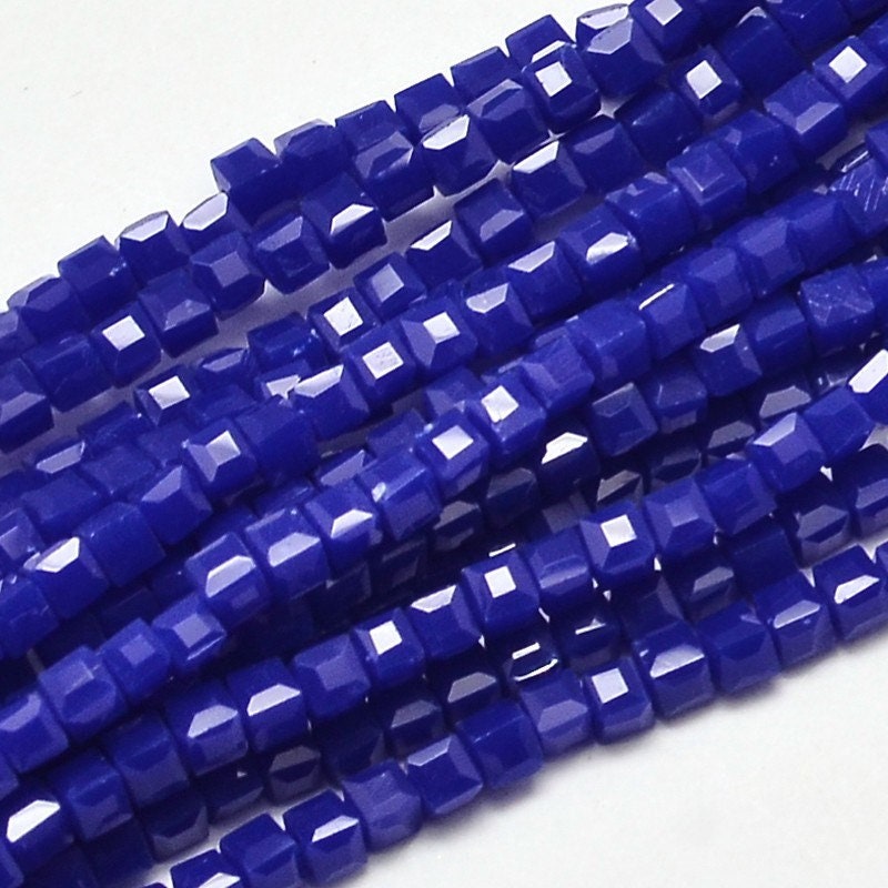 200 Blue Cube Beads, Glass Beads, 2mm Beads, Small Cube Beads 2mm x 2mm