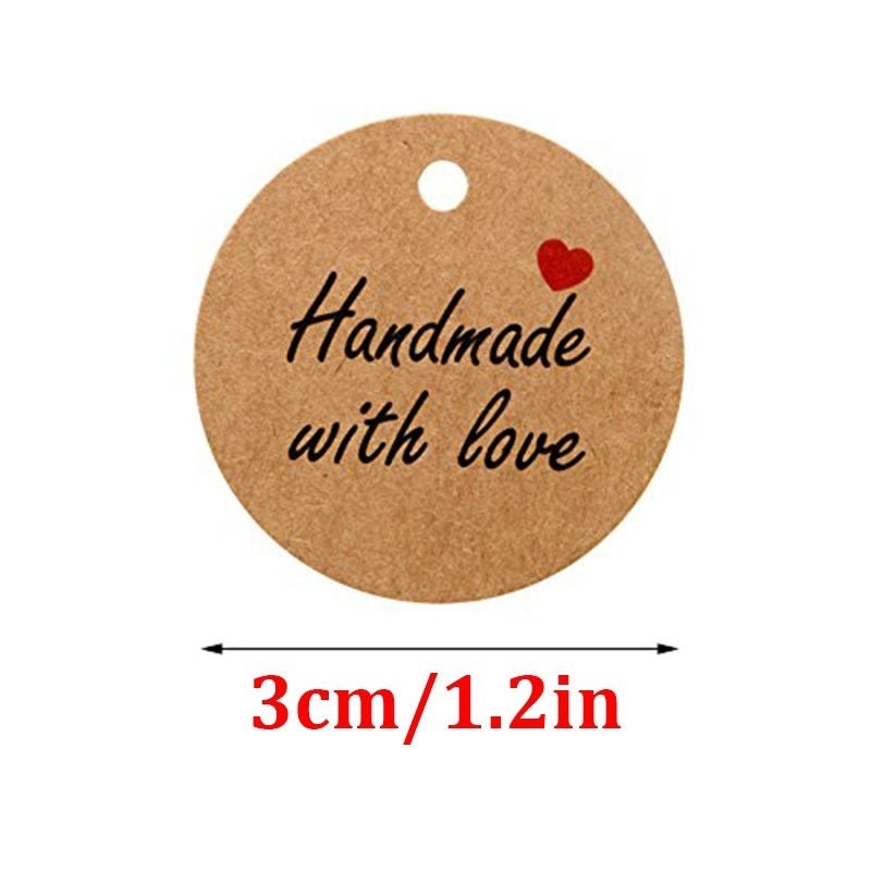 100 Handmade with love labels with jute rope