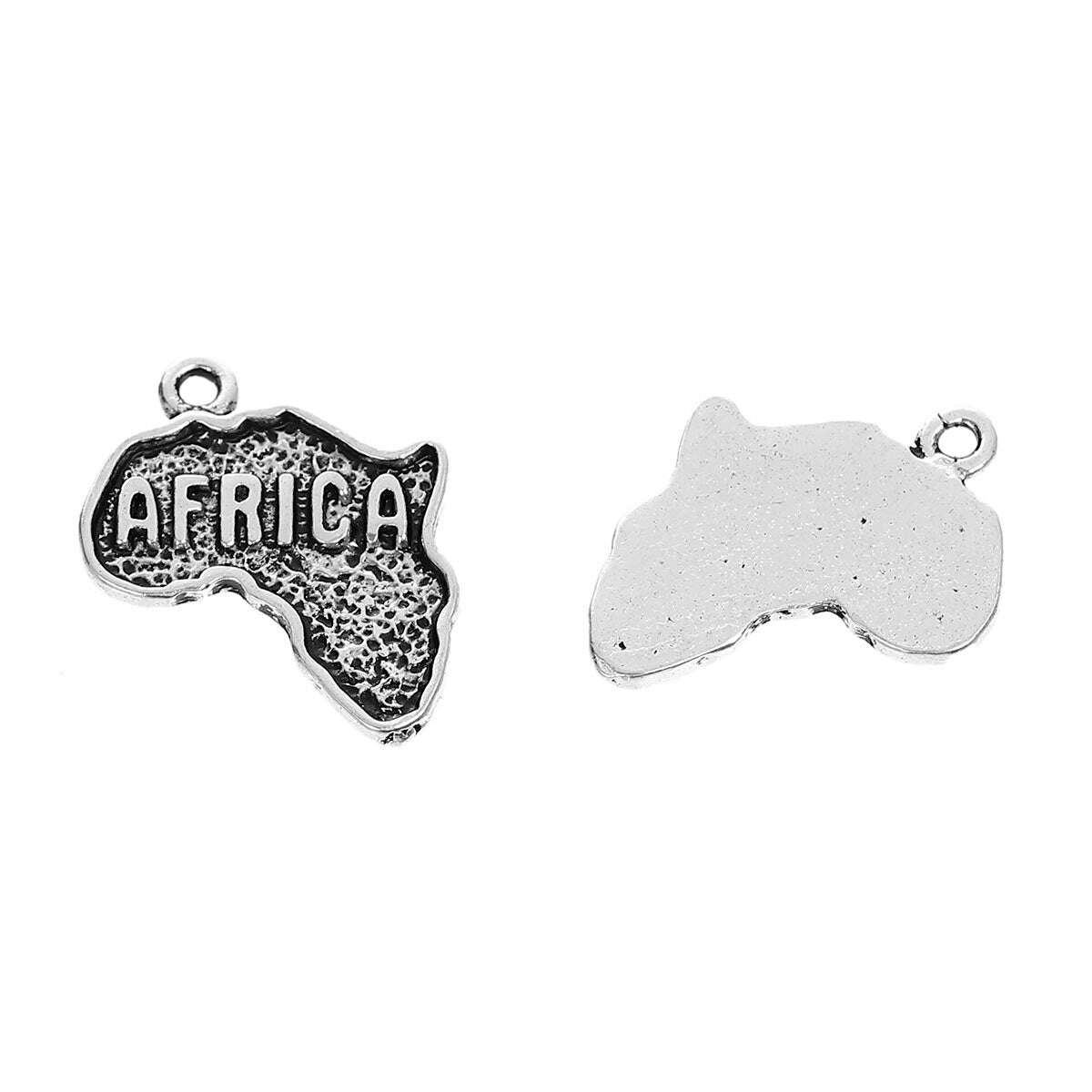 10 Africa Charms Antique Silver 24mm x 19mm