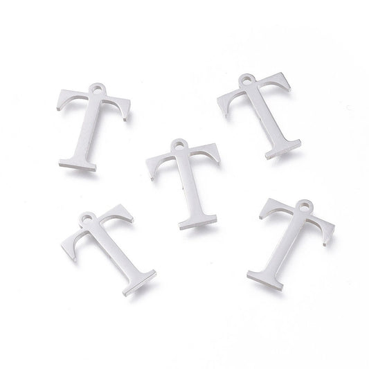 Tau Letter Charms Stainless Steel, Greek Alphabet Charms, Letter T Charms