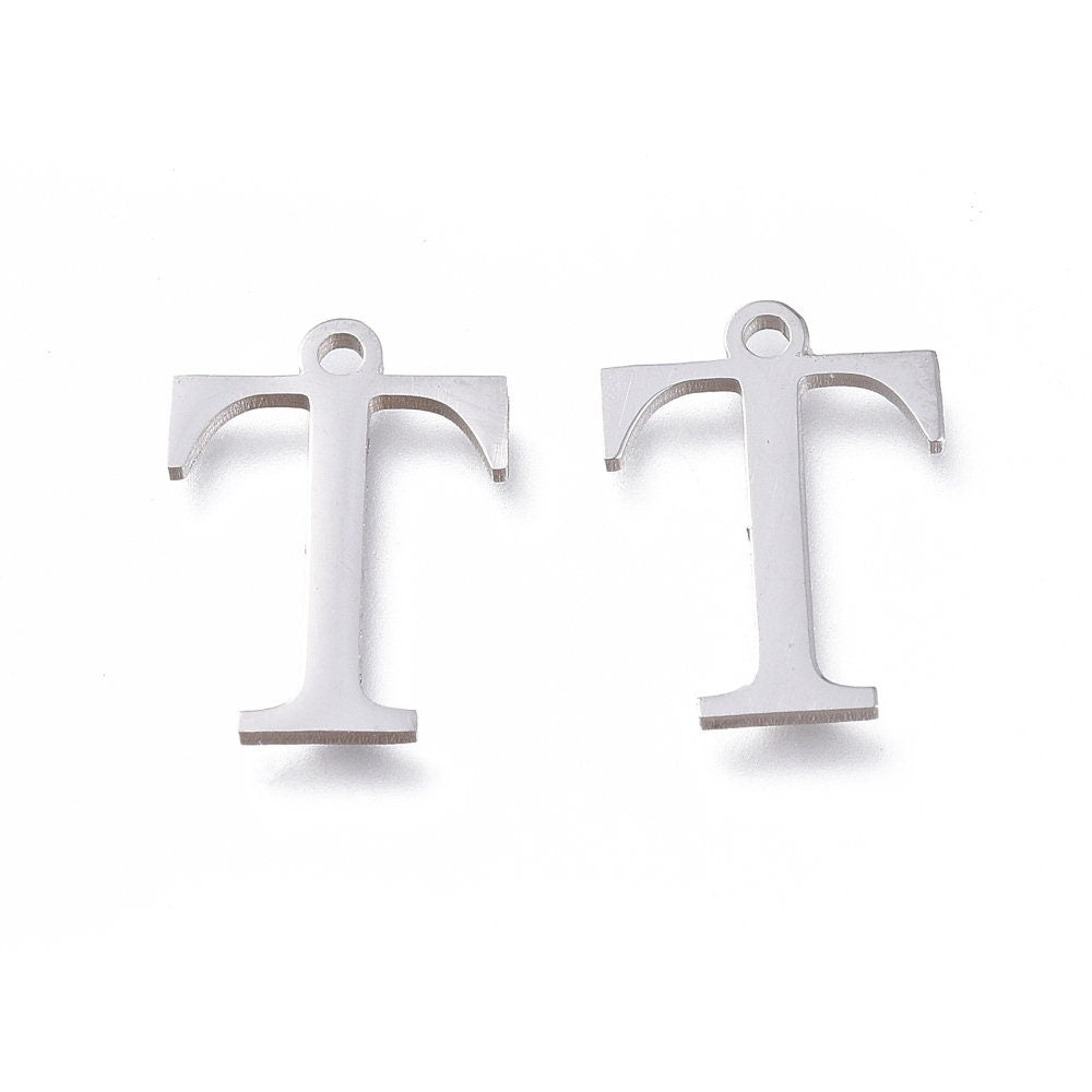 Tau Letter Charms Stainless Steel, Greek Alphabet Charms, Letter T Charms