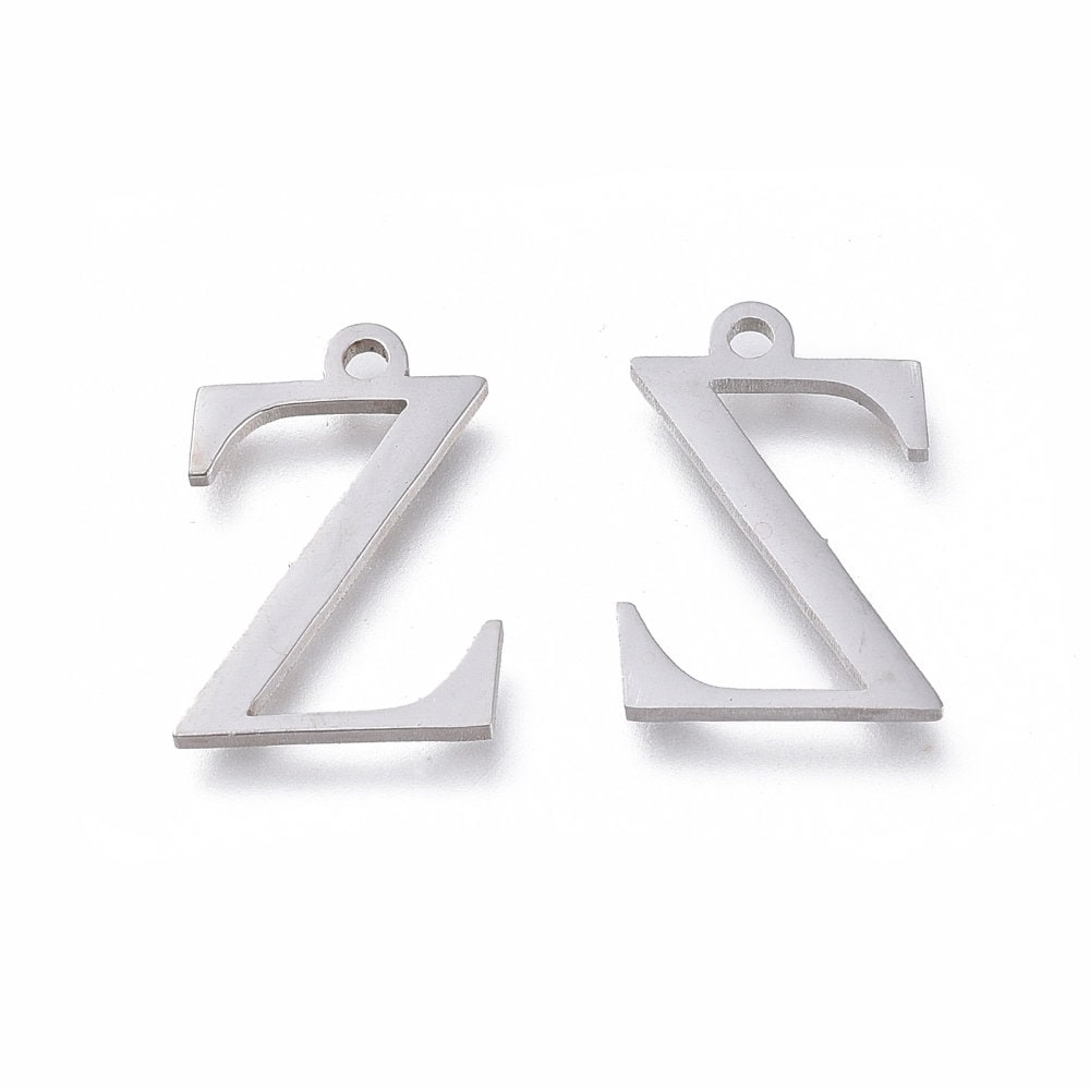 Zeta Letter Charms Stainless Steel, Greek Alphabet Charms, Letter Z Charms, Jewelry Making Supplies
