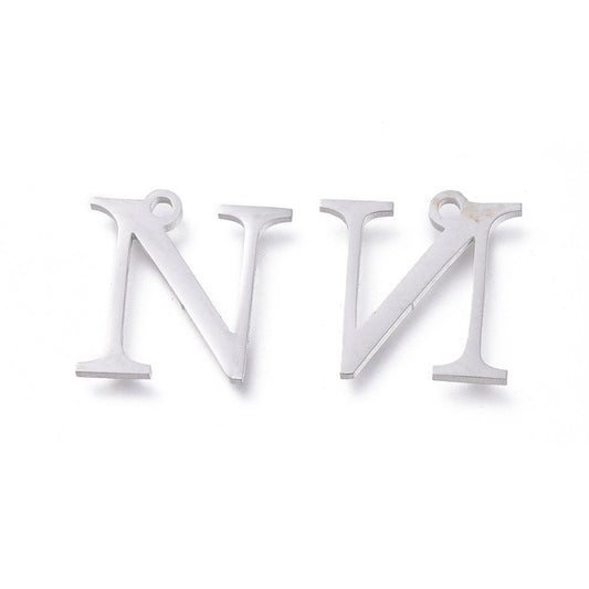 Nu Greek Letter Charms Stainless Steel, Greek Alphabet Charms, Letter N Charms