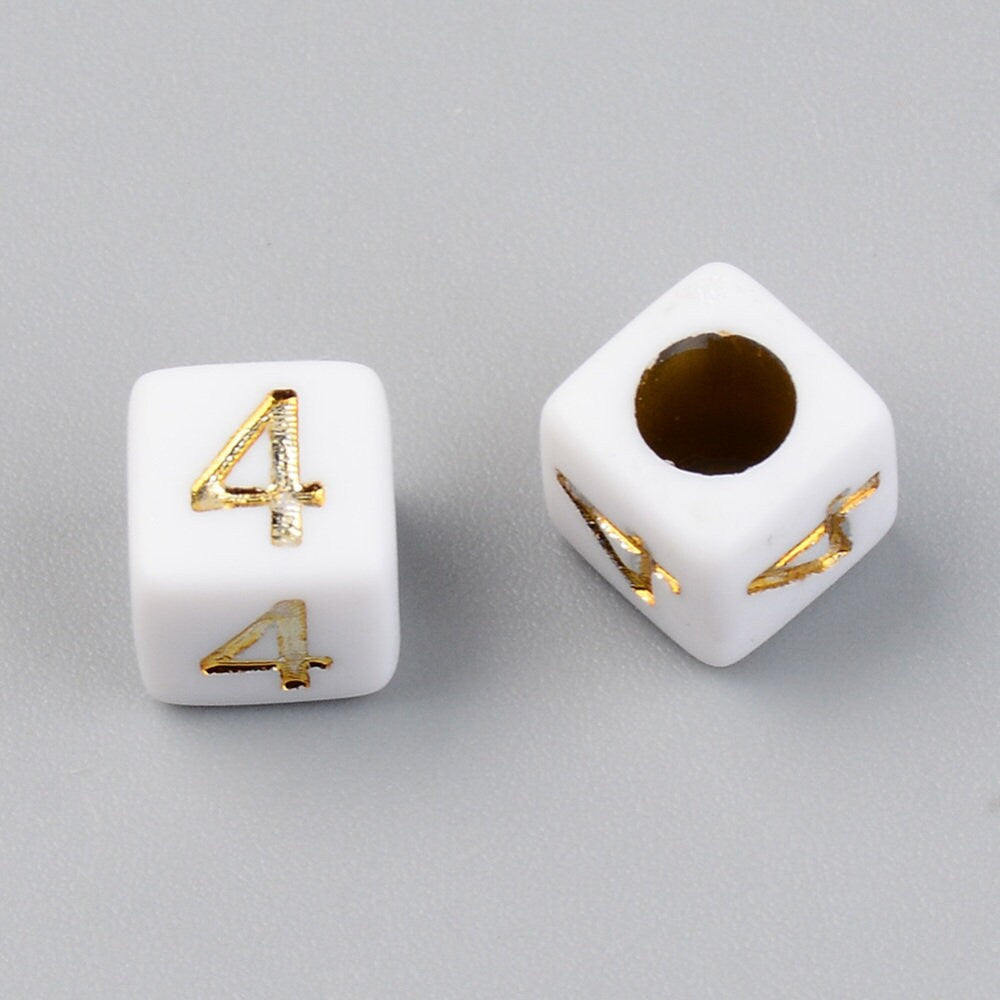 Cube Acrylic Number Beads, 6mm Gold Cube Number Beads
