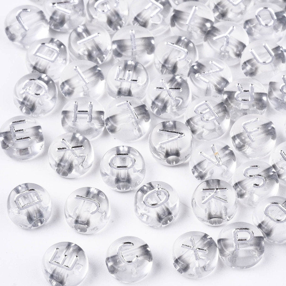 400 7mm Silver Alphabet Acrylic Beads