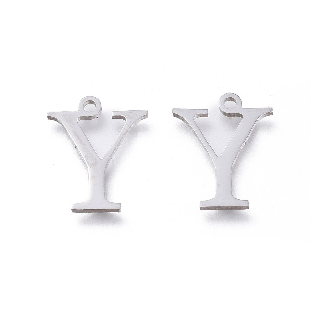 Upsilon Greek Letter Charms Stainless Steel, Greek Alphabet Charms, Letter Y Charms, Jewelry Making Supplies