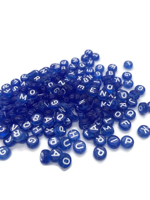 400 Blue & White Alphabet Beads, 7mm Acrylic letter Beads