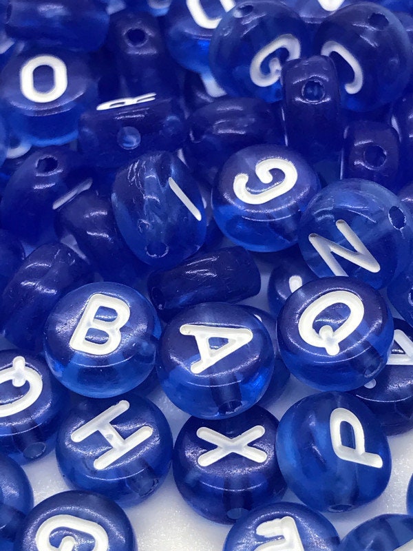 400 Blue & White Alphabet Beads, 7mm Acrylic letter Beads