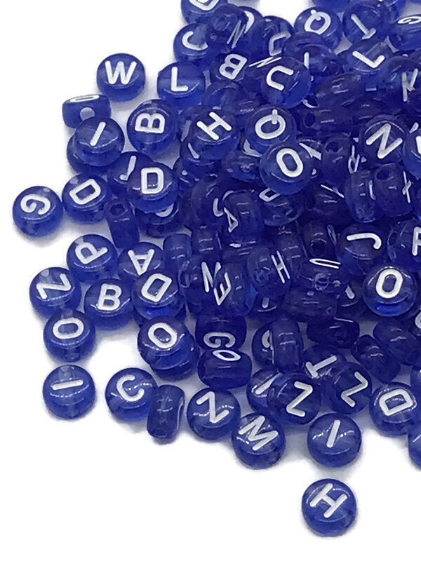 400 Blue & White Alphabet Beads, 7mm Acrylic letter Beads