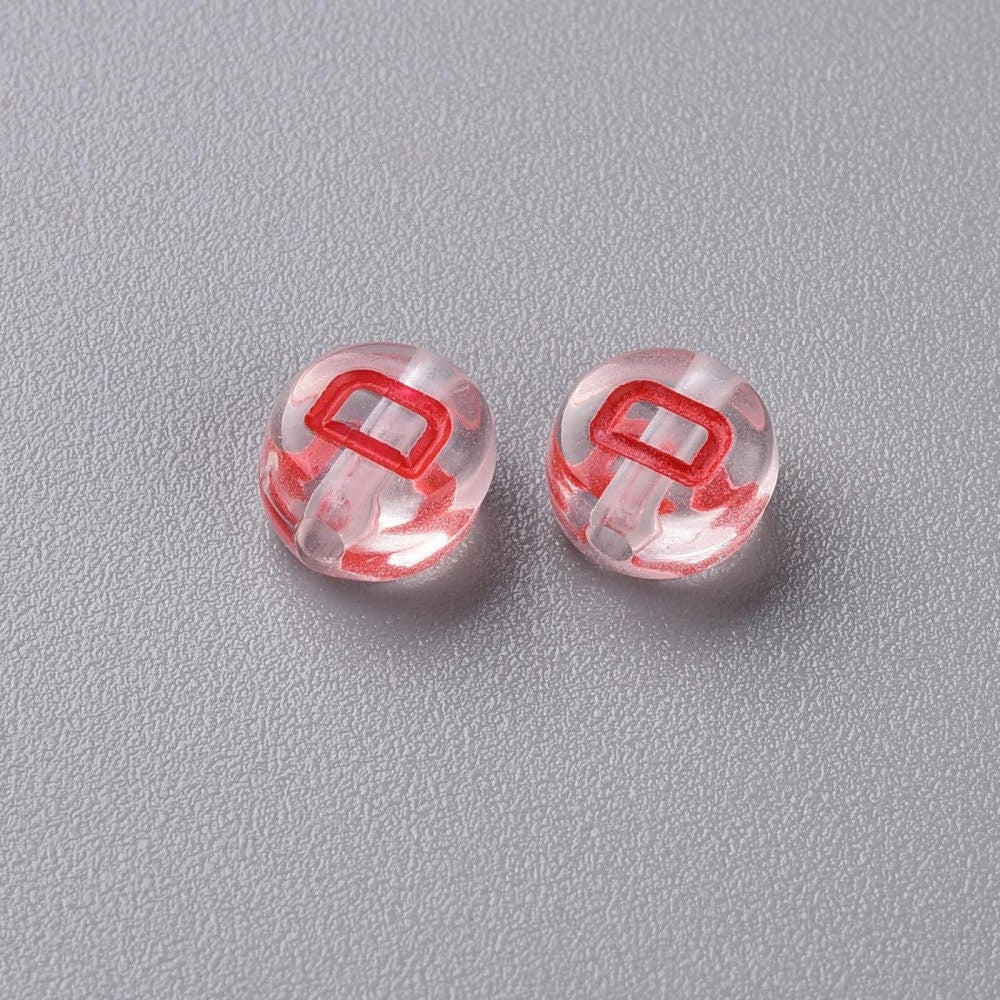 Red Alphabet Beads, 7mm Acrylic letter beads, ABC letter beads, Name beads
