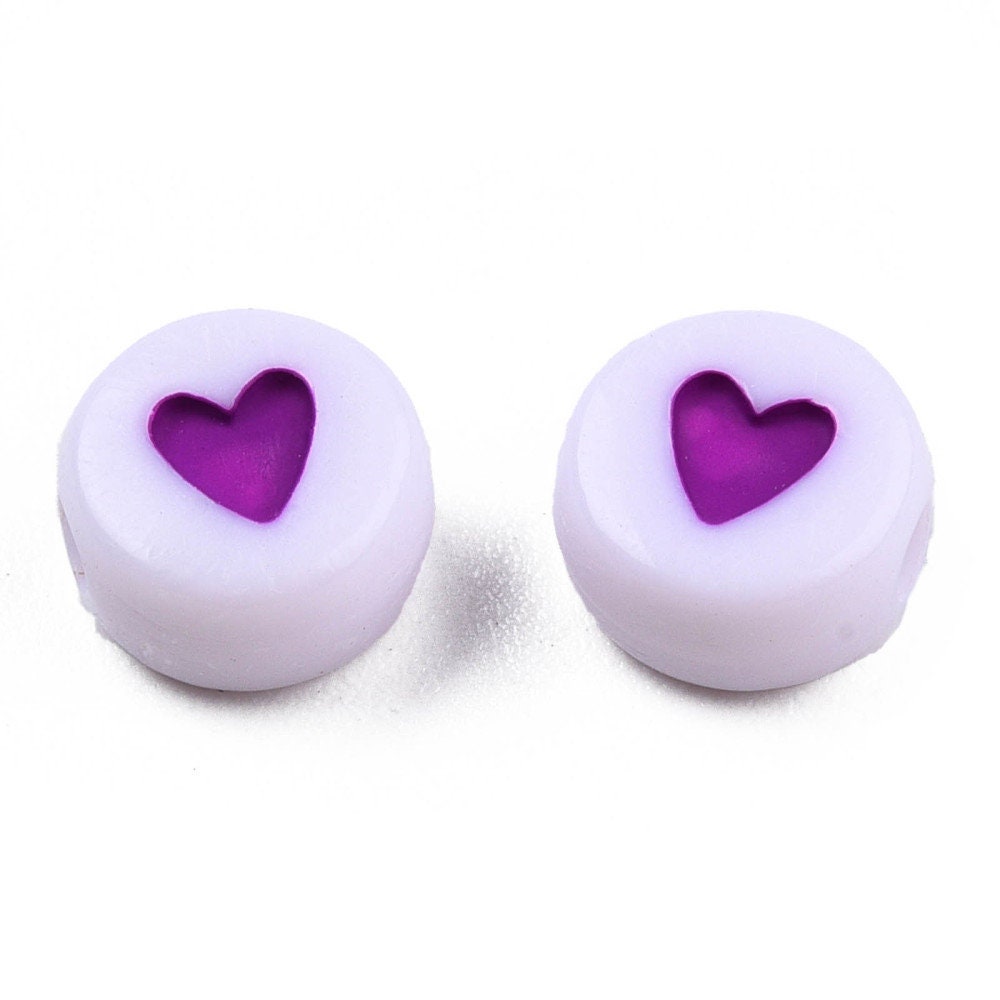 7mm Acrylic Purple Heart Beads