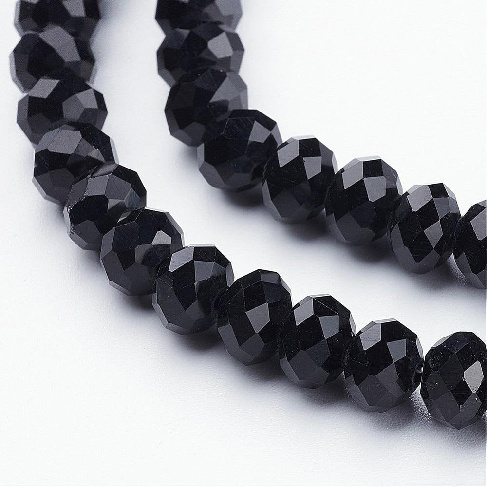 Black Rondelle Beads, Black Glass Beads 3mm 4mm 6mm 8mm 10mm