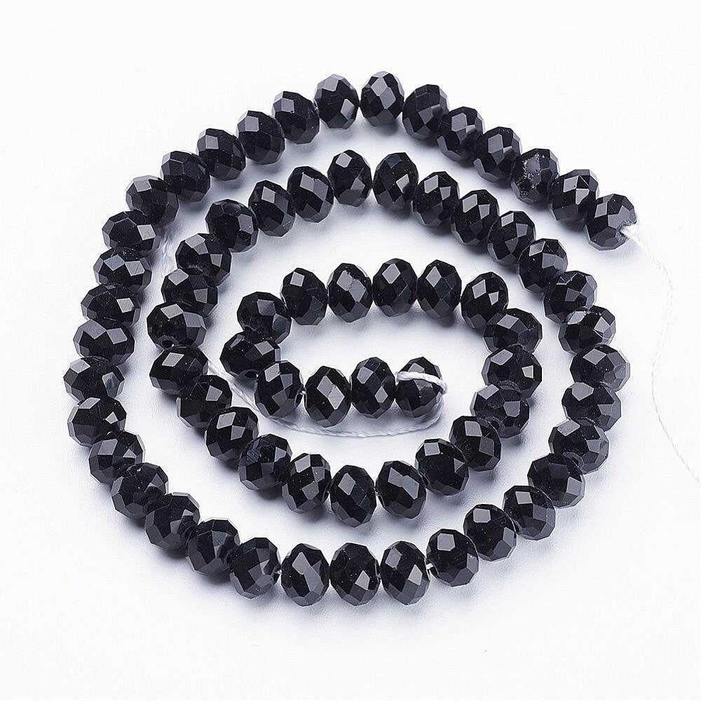 Black Rondelle Beads, Black Glass Beads 3mm 4mm 6mm 8mm 10mm