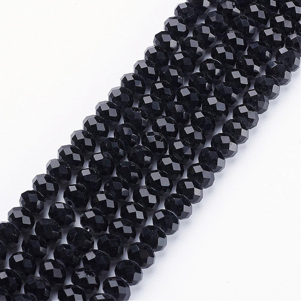 Black Rondelle Beads, Black Glass Beads 3mm 4mm 6mm 8mm 10mm
