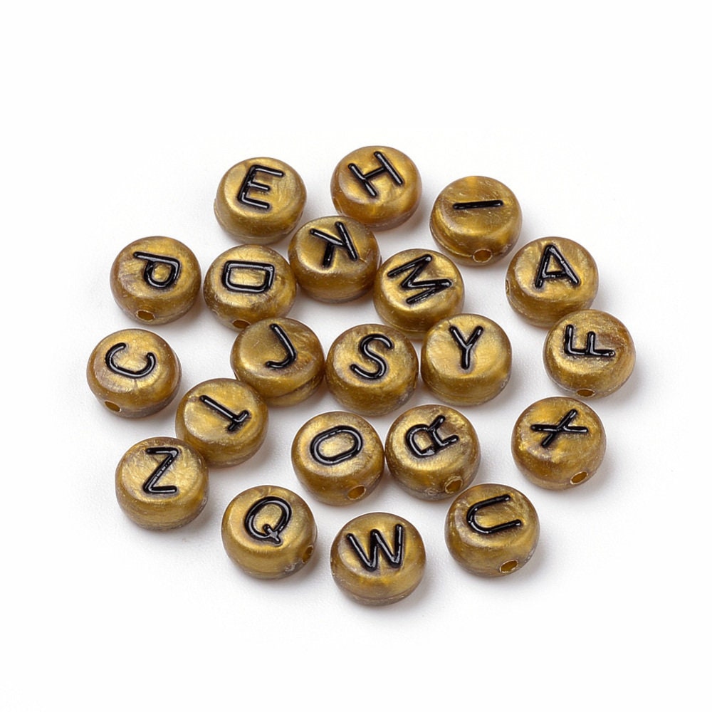 Antique Gold & Black Alphabet Beads, 7mm Acrylic letter beads