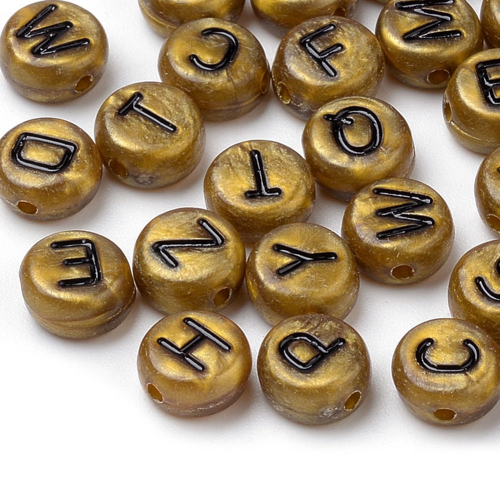 Antique Gold & Black Alphabet Beads, 7mm Acrylic letter beads