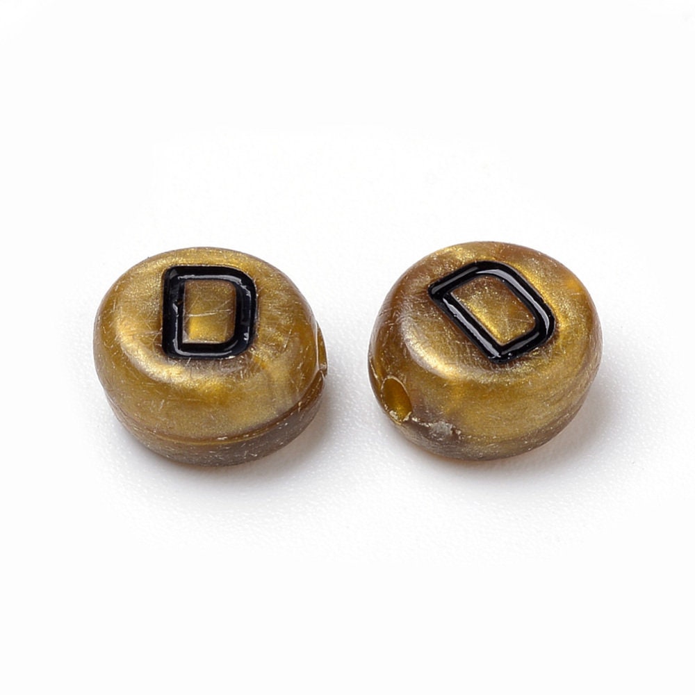 Antique Gold & Black Alphabet Beads, 7mm Acrylic letter beads
