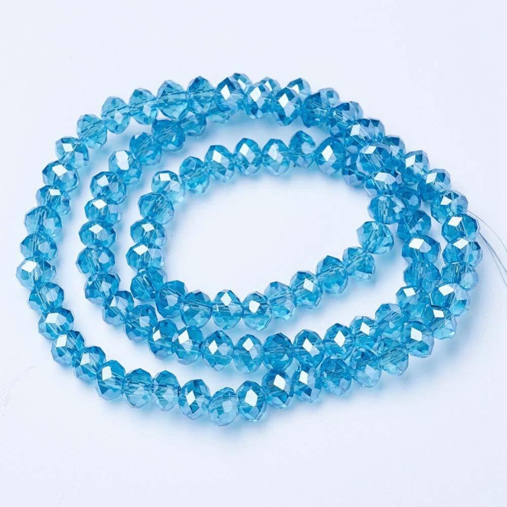 Blue Faceted Rondelle Beads Pearl Luster Plated,  10x8mm, 8x6mm, 6x5mm