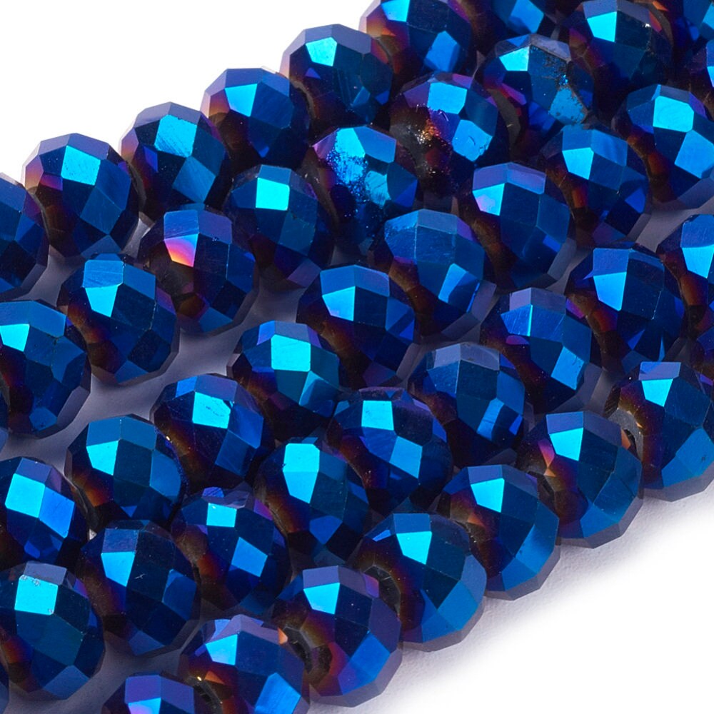 Blue Rondelle Beads Metallic 8mm 6mm