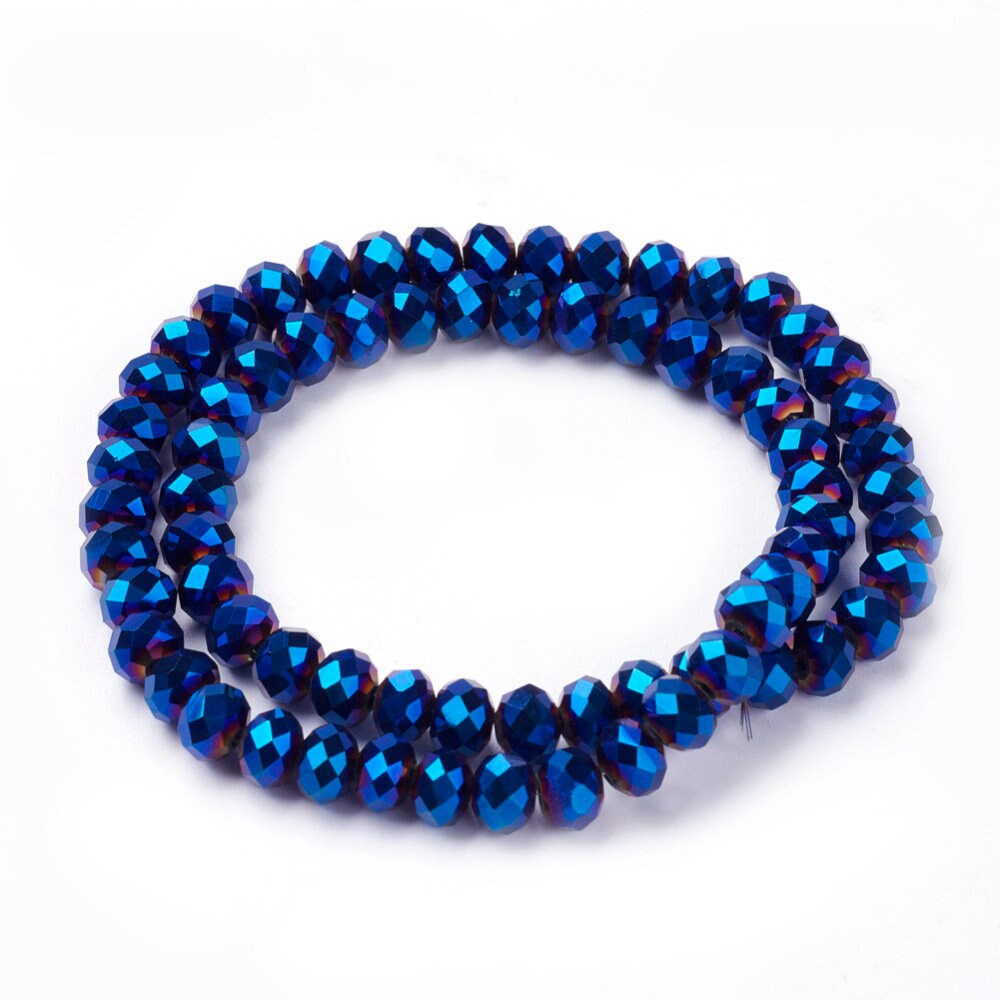 Blue Rondelle Beads Metallic 8mm 6mm