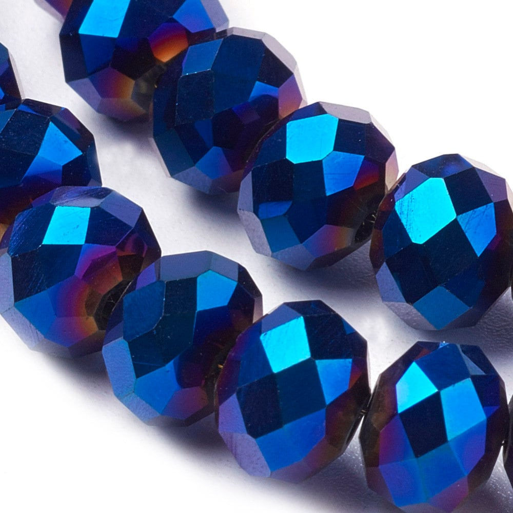 Blue Rondelle Beads Metallic 8mm 6mm