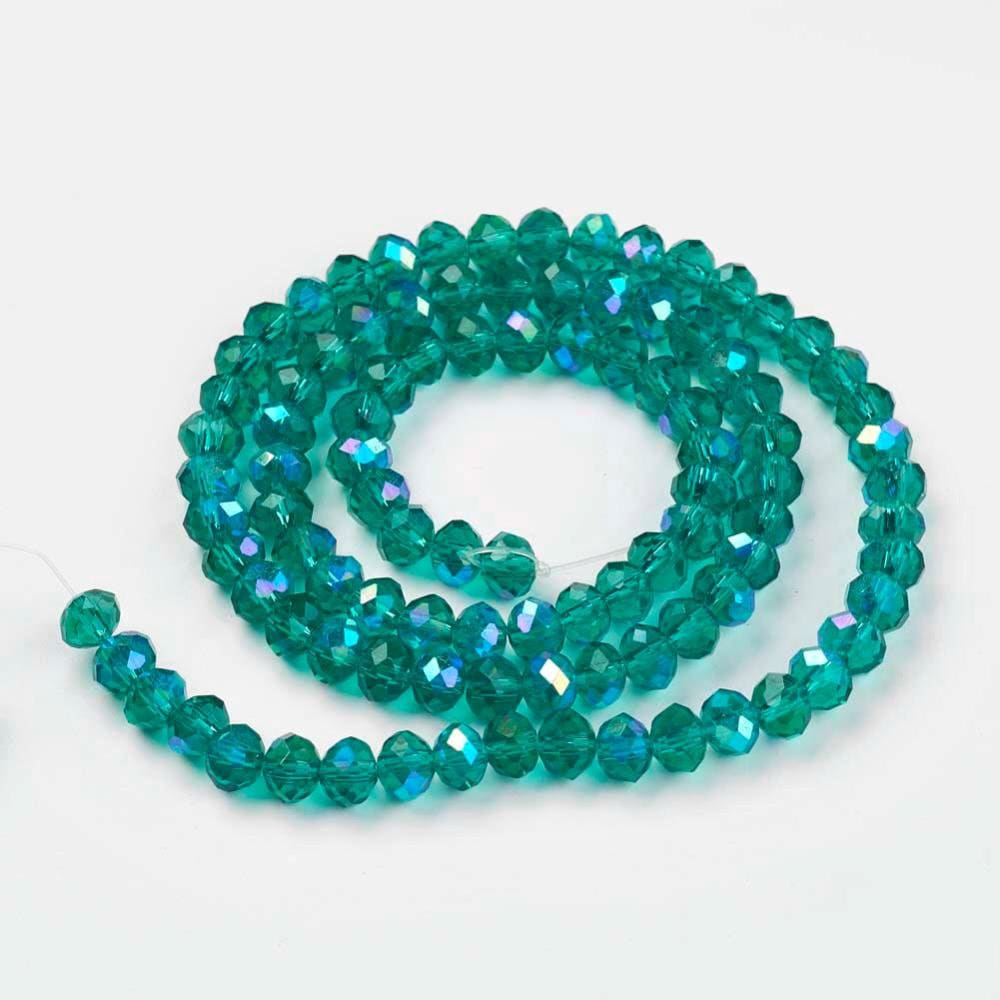 Green Faceted Rondelle Beads Half Rainbow Plated