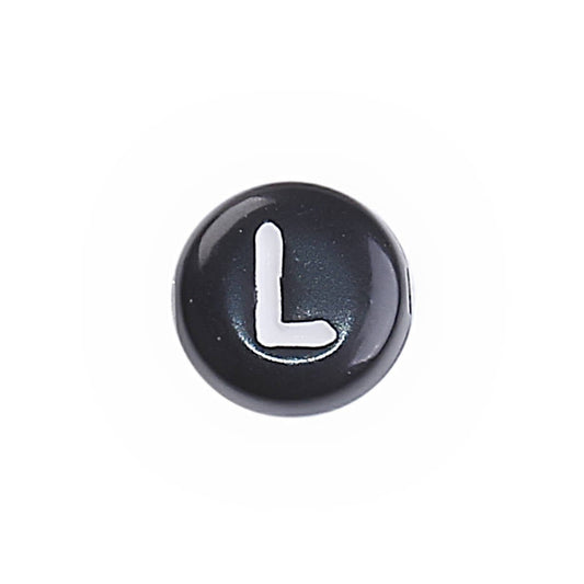 Letter L Beads 7mm, Black & White Alphabet Beads, Acrylic letter beads, Spacer Beads 7mm