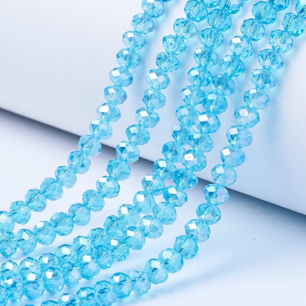 Blue Faceted Rondelle Beads AB Color Plated, 8x6mm, 6x5mm. 4x3mm