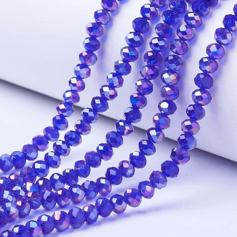 Blue Faceted Rondelle Beads Half Plated,  10x8mm, 8x6mm, 6x5mm, 4x3mm