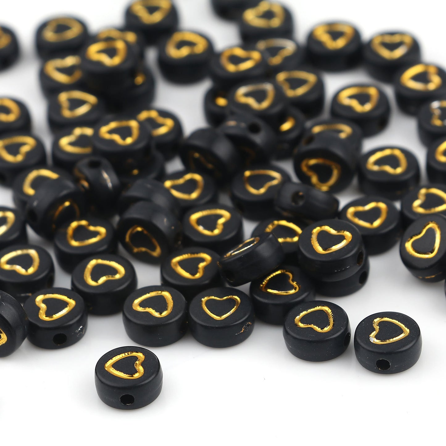 Black and Gold Heart Beads 7mm,  Acrylic Letter Beads