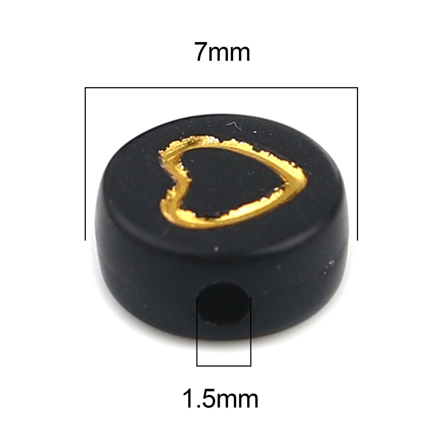 Black and Gold Heart Beads 7mm,  Acrylic Letter Beads