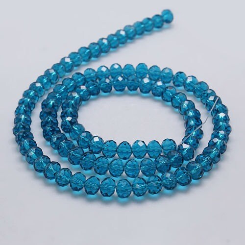 90 6mm Blue Transparent Faceted Rondelle Beads