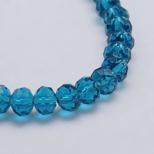 90 6mm Blue Transparent Faceted Rondelle Beads