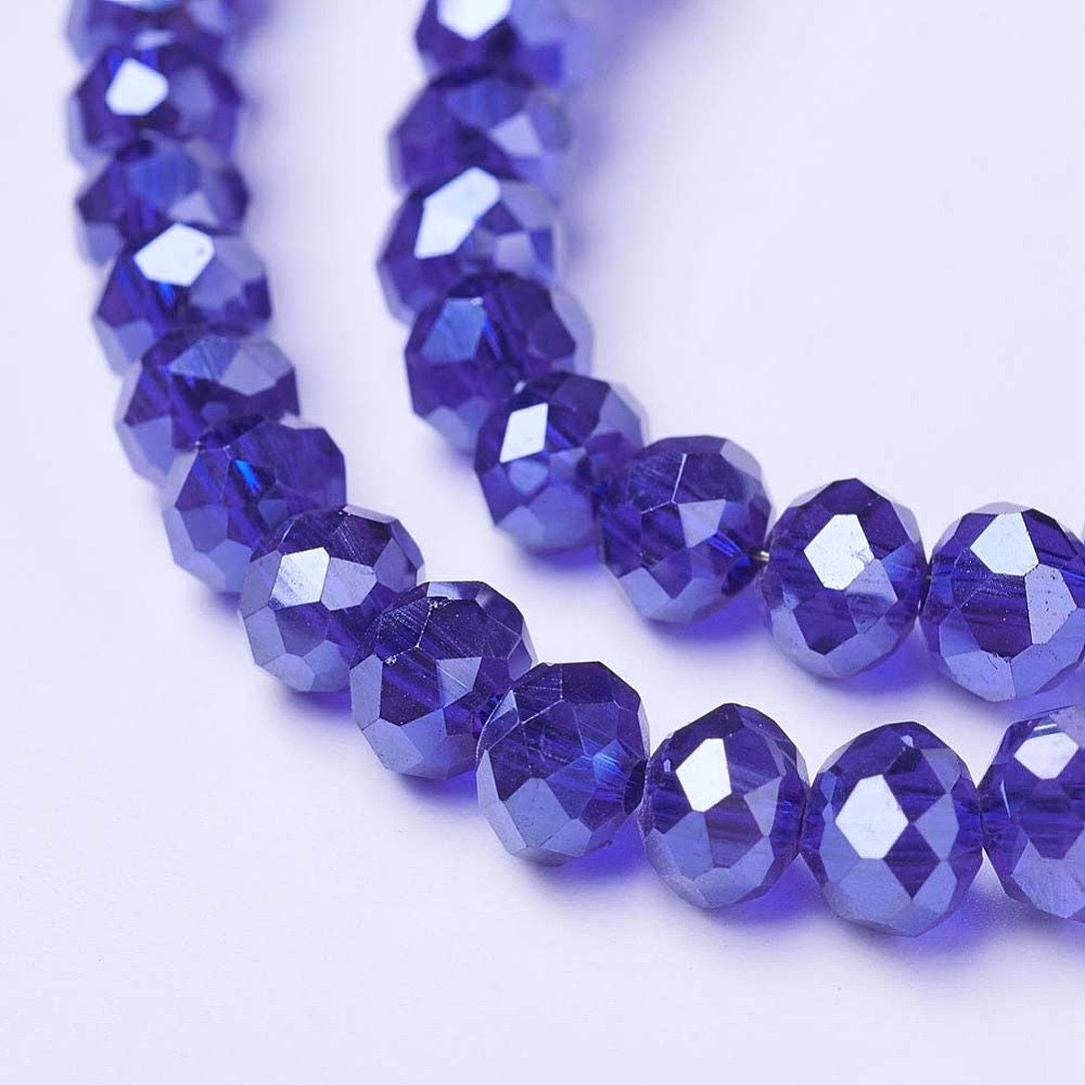 Blue Faceted Rondelle Beads Pearl Luster, 8x6mm, 6x5mm, 4x3mm