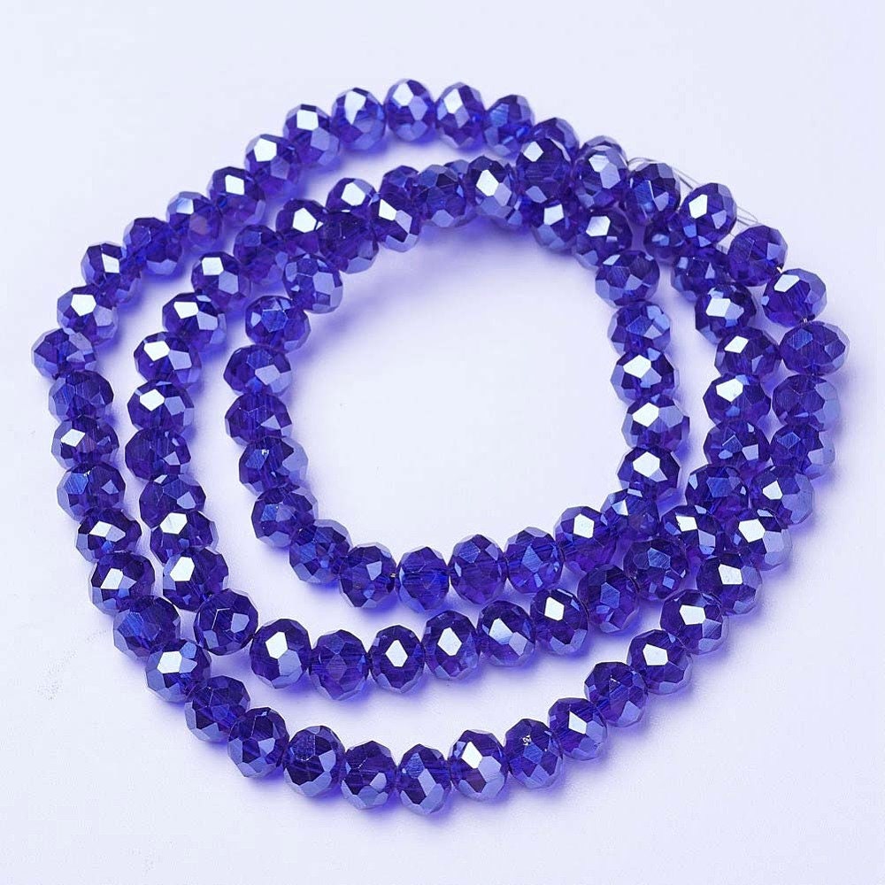 Blue Faceted Rondelle Beads Pearl Luster, 8x6mm, 6x5mm, 4x3mm