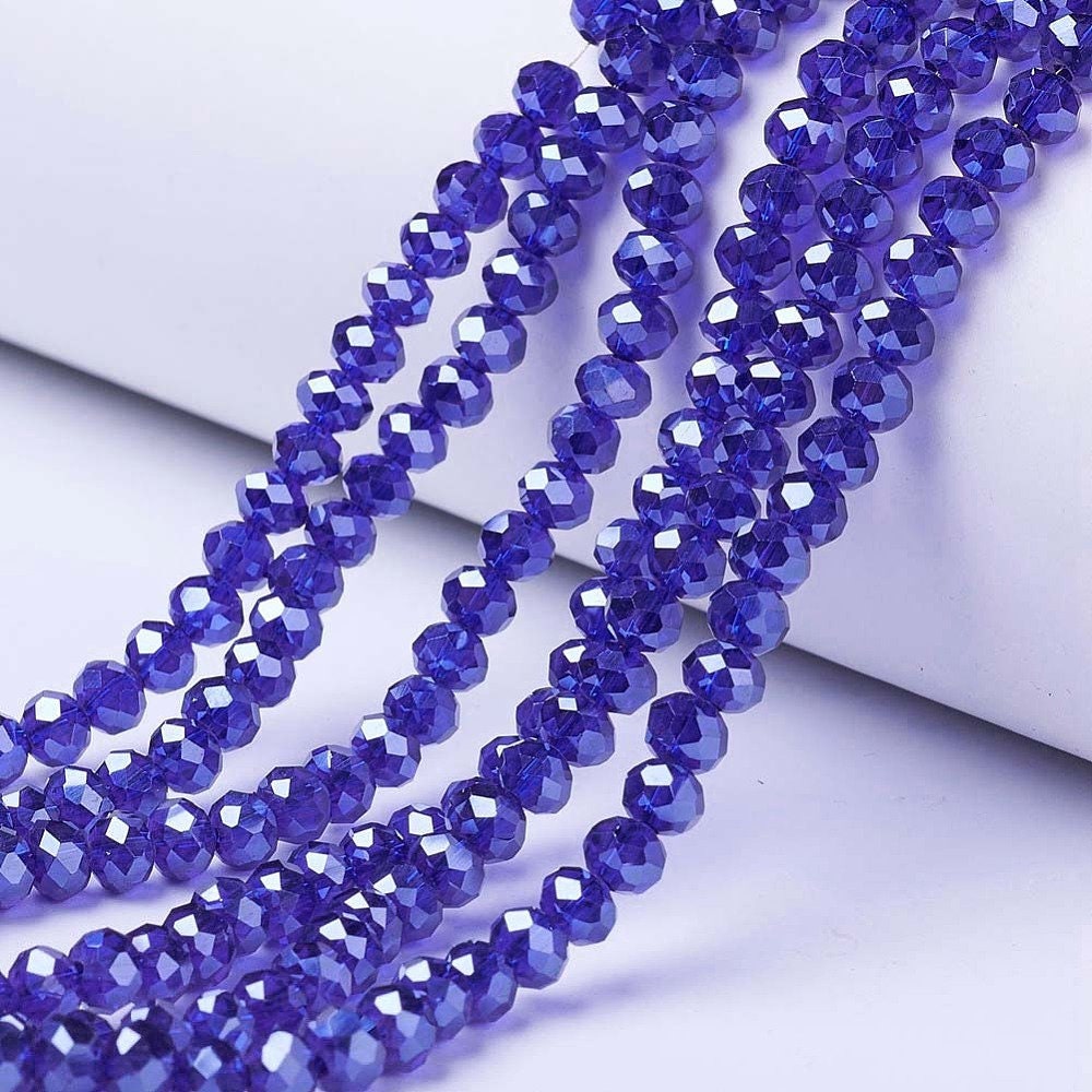 Blue Faceted Rondelle Beads Pearl Luster, 8x6mm, 6x5mm, 4x3mm