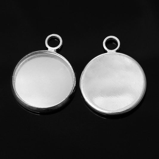 30 Cabochon Settings Fits 12mm Silver Tone, Cab Settings