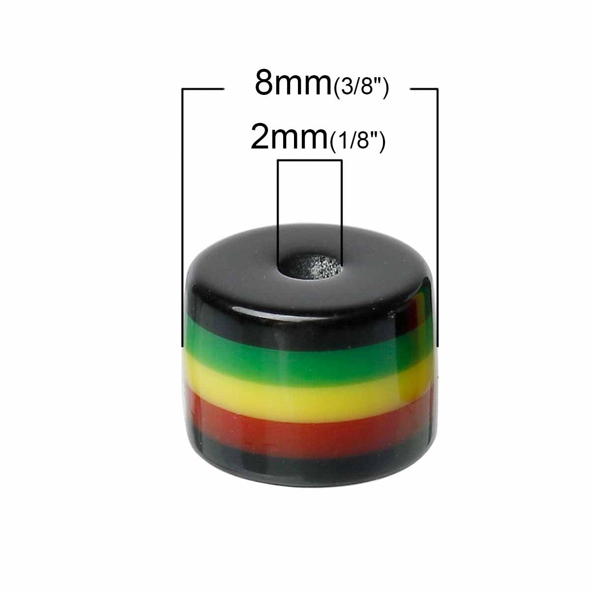 Black History Beads, 100 Resin Spacer Beads, Cylinder Stripe Beads, green, red, and yellow stripe beads