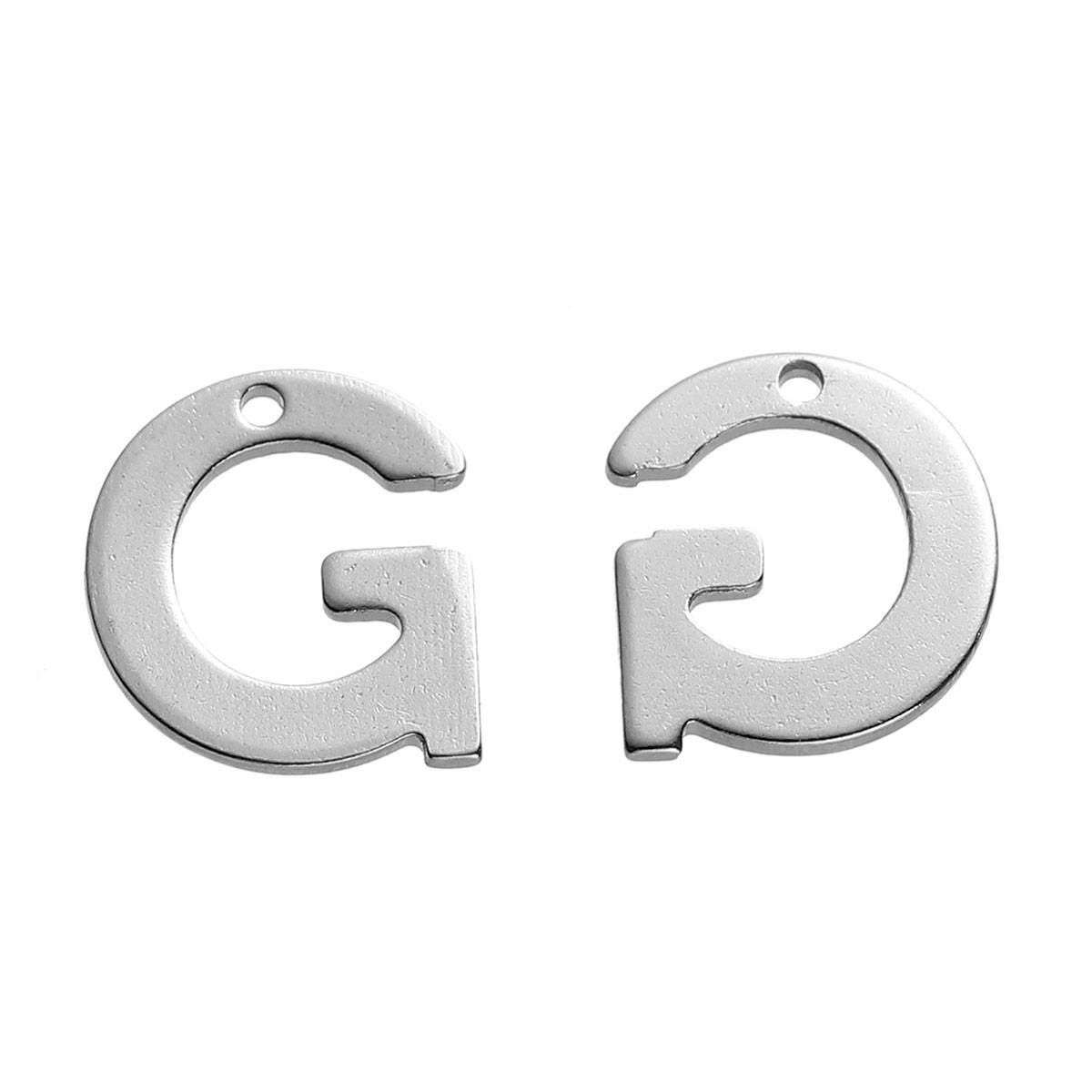 25 Letter G Charms Stainless Steel 11mm x 10mm, Initial Charms, 3491