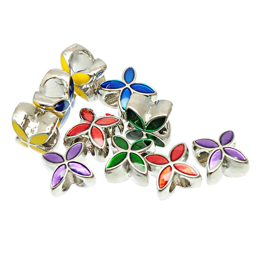 10 Enamel Flower Beads, European Jewelry Beads, Wholesale Beads, Big Hole Beads, Large Hole Beads