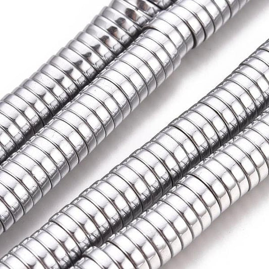 8x2mm Silver Heishi Rondelle Beads Synthetic Hematite Electroplate Non-magnetic