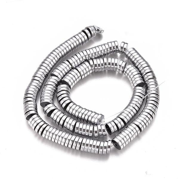 8x2mm Silver Heishi Rondelle Beads Synthetic Hematite Electroplate Non-magnetic