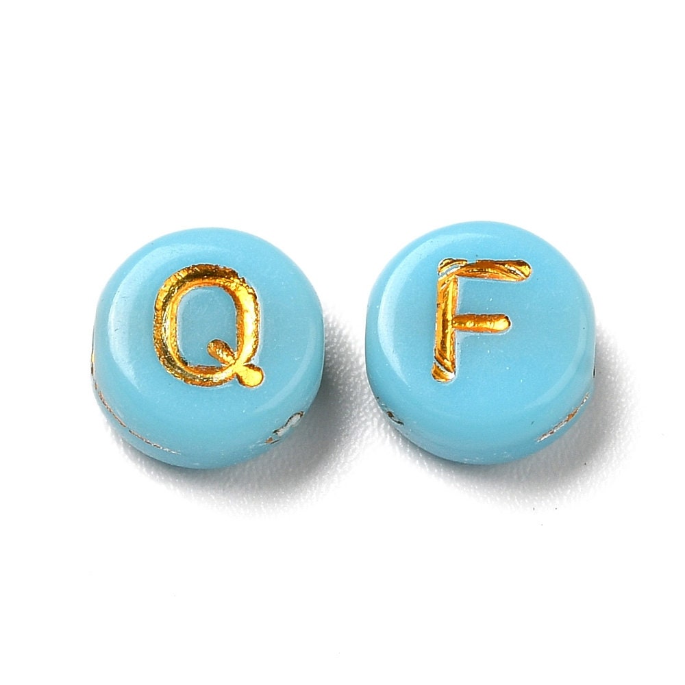 Blue and Gold Alphabet Beads, 7mm Acrylic letter Beads, Jewelry Making Supplies